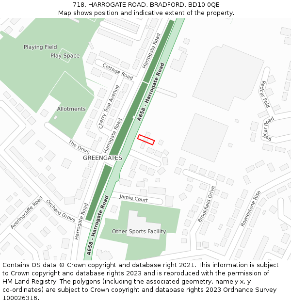 718, HARROGATE ROAD, BRADFORD, BD10 0QE: Location map and indicative extent of plot