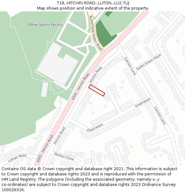 718, HITCHIN ROAD, LUTON, LU2 7UJ: Location map and indicative extent of plot