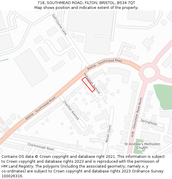 718, SOUTHMEAD ROAD, FILTON, BRISTOL, BS34 7QT: Location map and indicative extent of plot