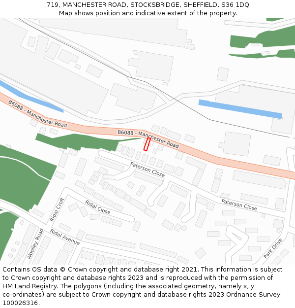 719, MANCHESTER ROAD, STOCKSBRIDGE, SHEFFIELD, S36 1DQ: Location map and indicative extent of plot