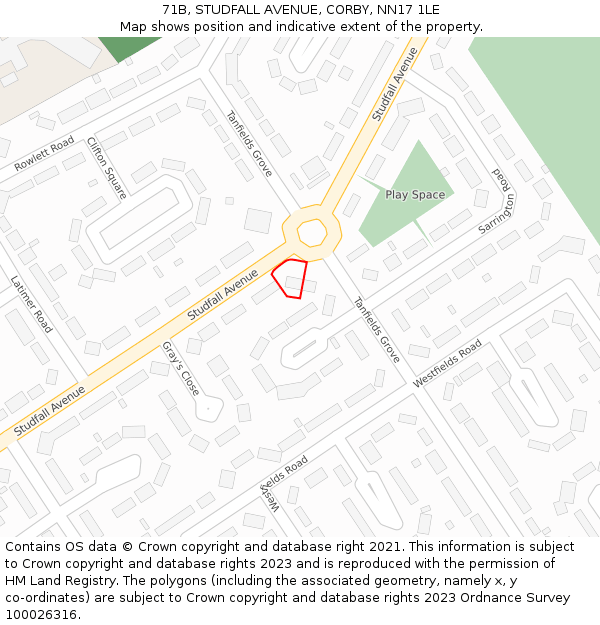 71B, STUDFALL AVENUE, CORBY, NN17 1LE: Location map and indicative extent of plot