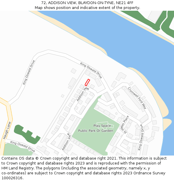 72, ADDISON VIEW, BLAYDON-ON-TYNE, NE21 4FF: Location map and indicative extent of plot