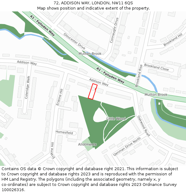 72, ADDISON WAY, LONDON, NW11 6QS: Location map and indicative extent of plot