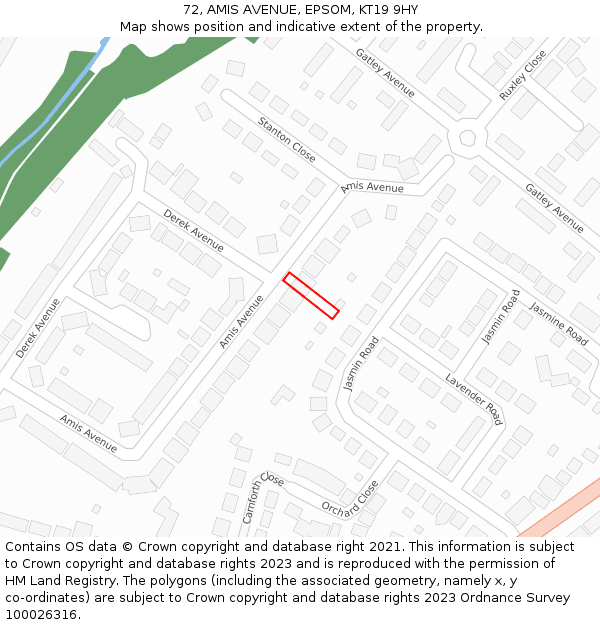 72, AMIS AVENUE, EPSOM, KT19 9HY: Location map and indicative extent of plot