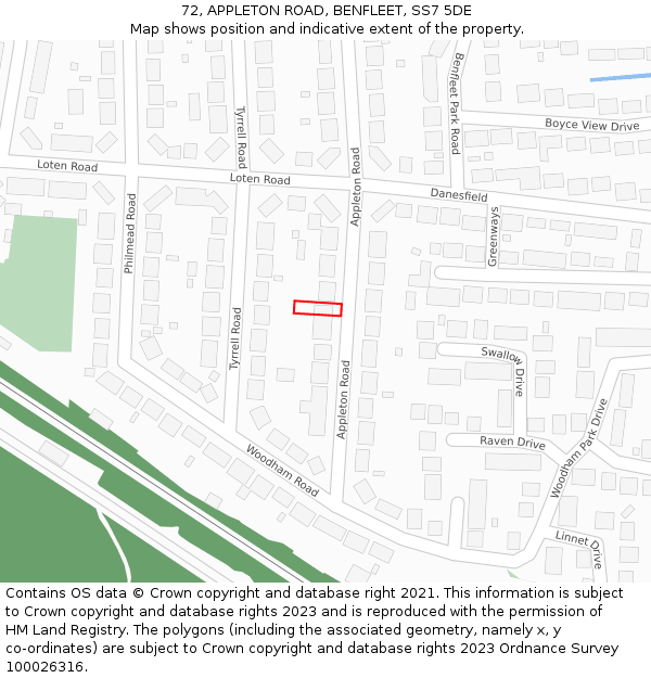 72, APPLETON ROAD, BENFLEET, SS7 5DE: Location map and indicative extent of plot