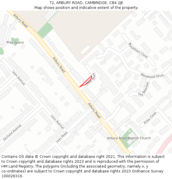 72, ARBURY ROAD, CAMBRIDGE, CB4 2JE: Location map and indicative extent of plot