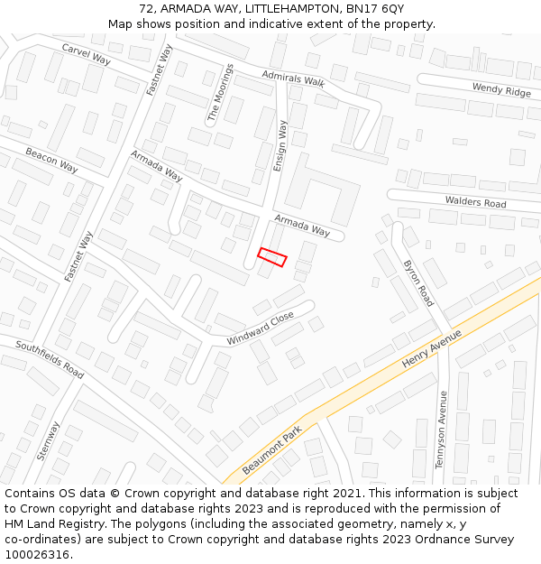 72, ARMADA WAY, LITTLEHAMPTON, BN17 6QY: Location map and indicative extent of plot