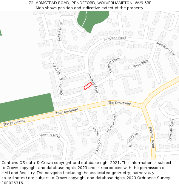 72, ARMSTEAD ROAD, PENDEFORD, WOLVERHAMPTON, WV9 5RF: Location map and indicative extent of plot