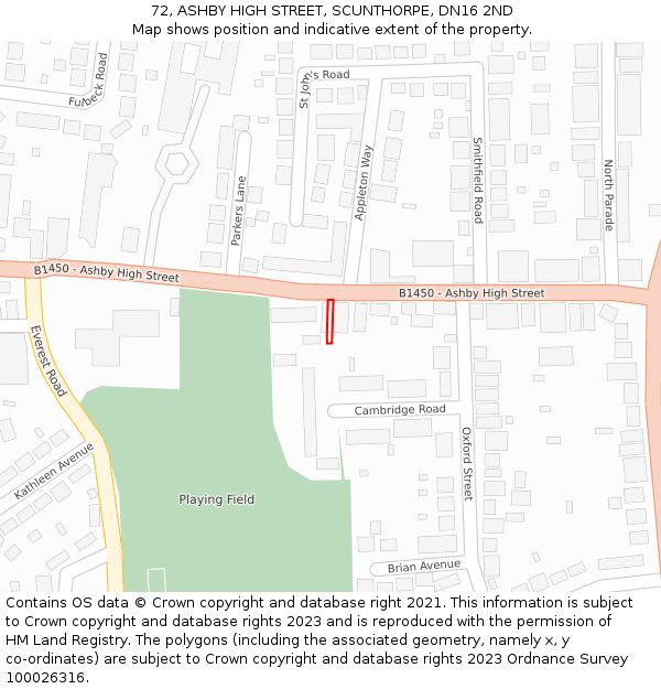 72, ASHBY HIGH STREET, SCUNTHORPE, DN16 2ND: Location map and indicative extent of plot