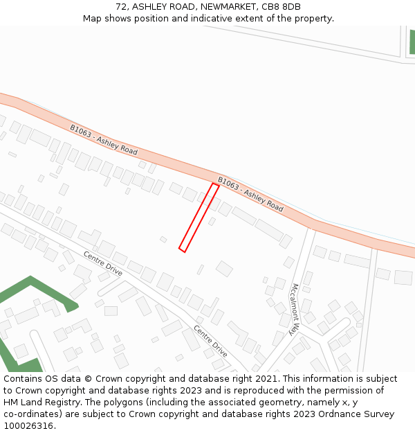 72, ASHLEY ROAD, NEWMARKET, CB8 8DB: Location map and indicative extent of plot
