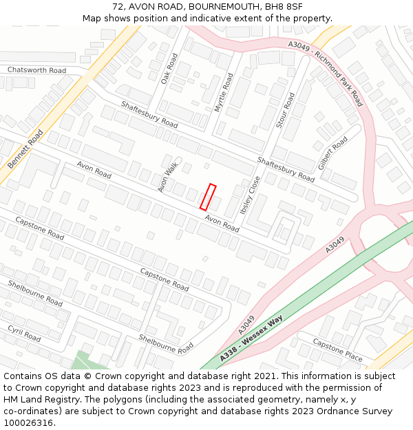 72, AVON ROAD, BOURNEMOUTH, BH8 8SF: Location map and indicative extent of plot