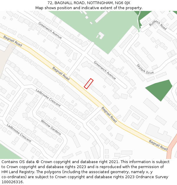 72, BAGNALL ROAD, NOTTINGHAM, NG6 0JX: Location map and indicative extent of plot