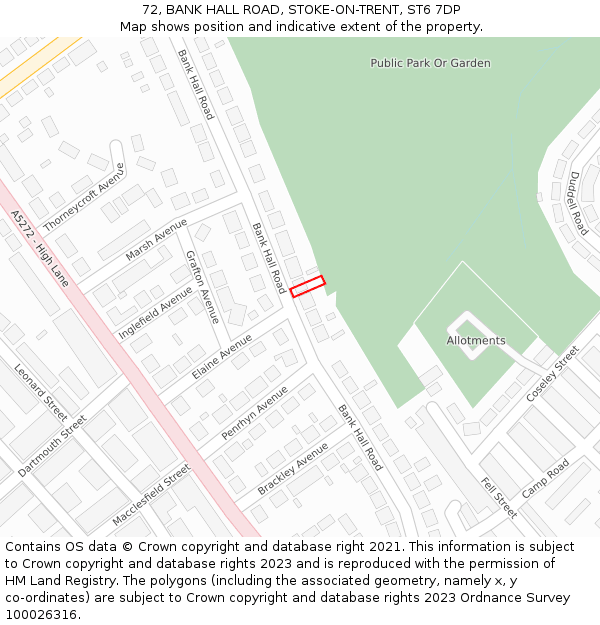72, BANK HALL ROAD, STOKE-ON-TRENT, ST6 7DP: Location map and indicative extent of plot