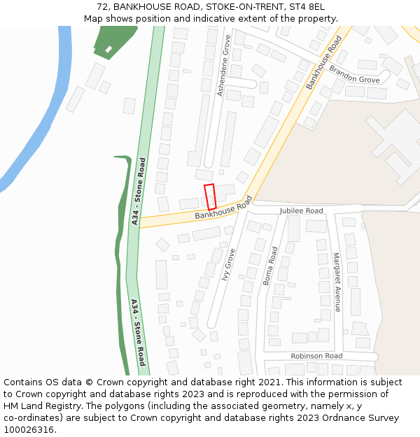 72, BANKHOUSE ROAD, STOKE-ON-TRENT, ST4 8EL: Location map and indicative extent of plot