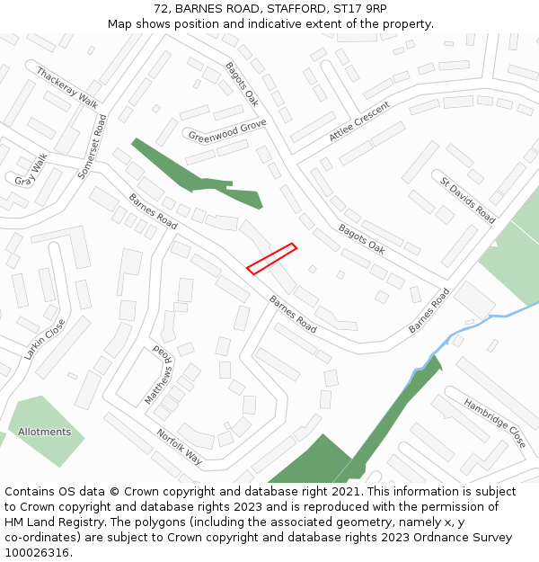 72, BARNES ROAD, STAFFORD, ST17 9RP: Location map and indicative extent of plot