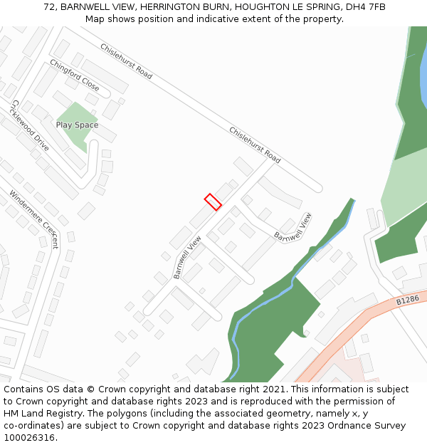 72, BARNWELL VIEW, HERRINGTON BURN, HOUGHTON LE SPRING, DH4 7FB: Location map and indicative extent of plot
