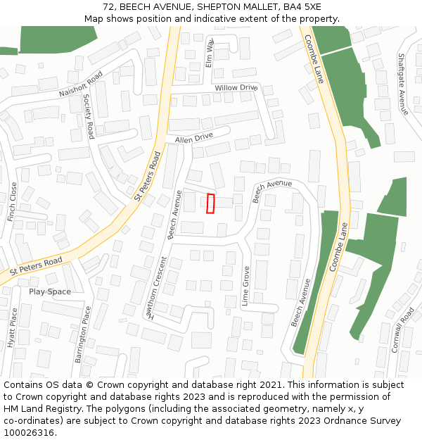 72, BEECH AVENUE, SHEPTON MALLET, BA4 5XE: Location map and indicative extent of plot