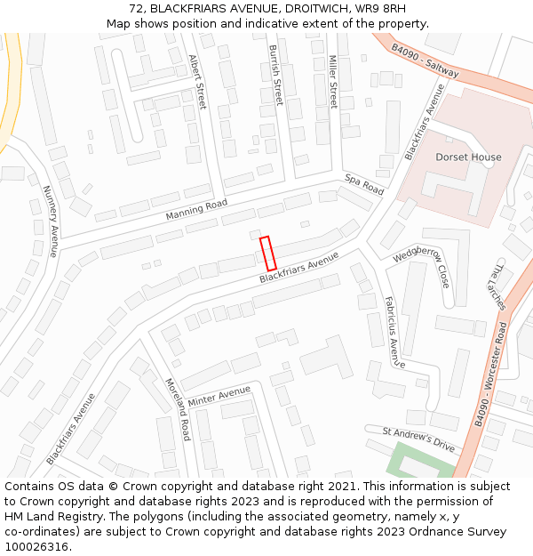 72, BLACKFRIARS AVENUE, DROITWICH, WR9 8RH: Location map and indicative extent of plot
