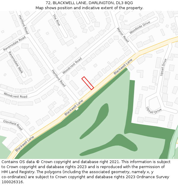 72, BLACKWELL LANE, DARLINGTON, DL3 8QG: Location map and indicative extent of plot