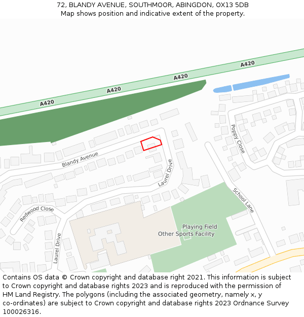72, BLANDY AVENUE, SOUTHMOOR, ABINGDON, OX13 5DB: Location map and indicative extent of plot