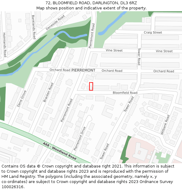 72, BLOOMFIELD ROAD, DARLINGTON, DL3 6RZ: Location map and indicative extent of plot