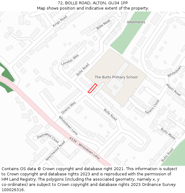 72, BOLLE ROAD, ALTON, GU34 1PP: Location map and indicative extent of plot