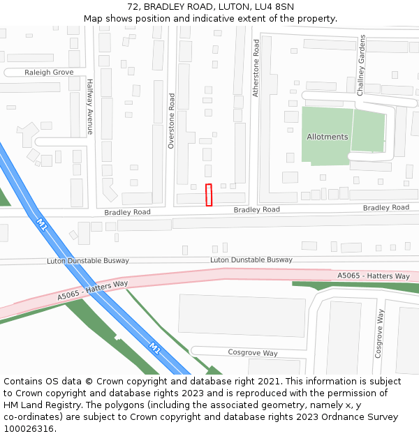 72, BRADLEY ROAD, LUTON, LU4 8SN: Location map and indicative extent of plot