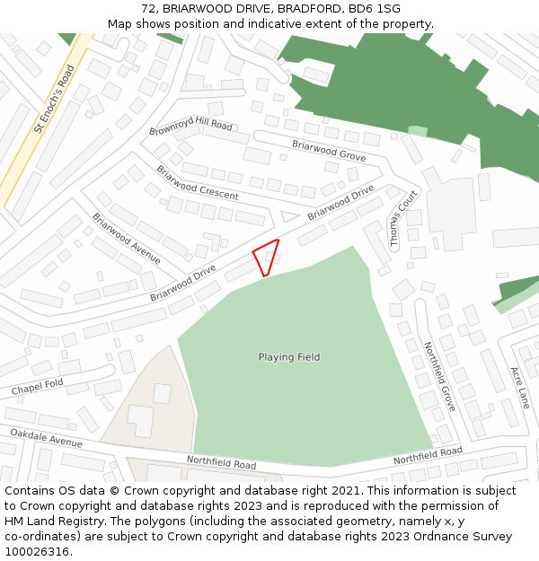 72, BRIARWOOD DRIVE, BRADFORD, BD6 1SG: Location map and indicative extent of plot