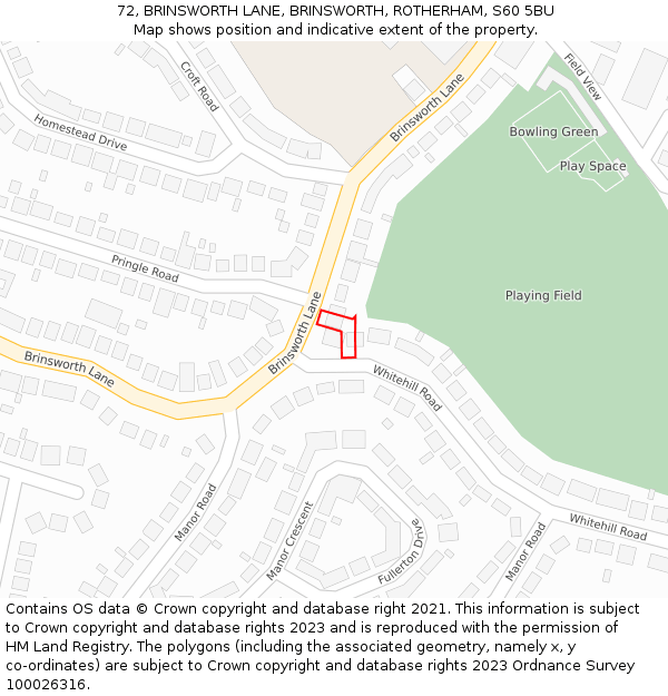 72, BRINSWORTH LANE, BRINSWORTH, ROTHERHAM, S60 5BU: Location map and indicative extent of plot