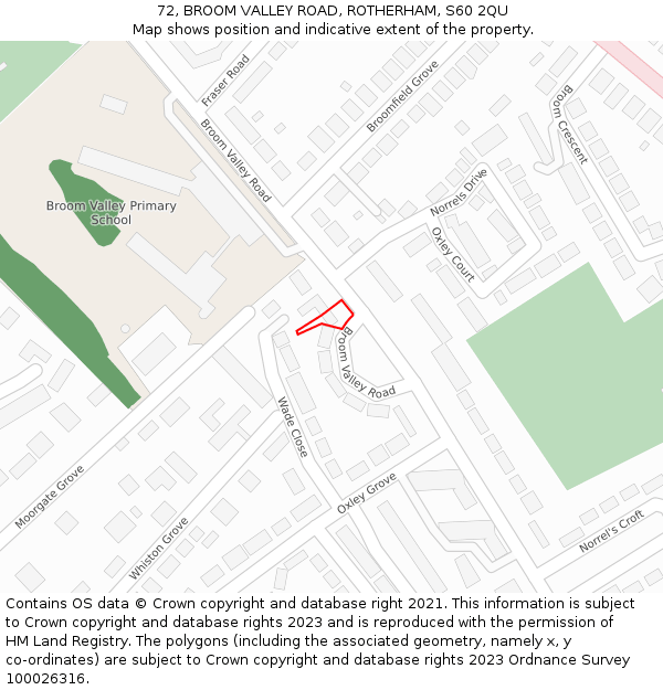 72, BROOM VALLEY ROAD, ROTHERHAM, S60 2QU: Location map and indicative extent of plot