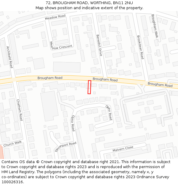 72, BROUGHAM ROAD, WORTHING, BN11 2NU: Location map and indicative extent of plot