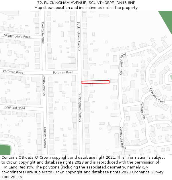 72, BUCKINGHAM AVENUE, SCUNTHORPE, DN15 8NP: Location map and indicative extent of plot