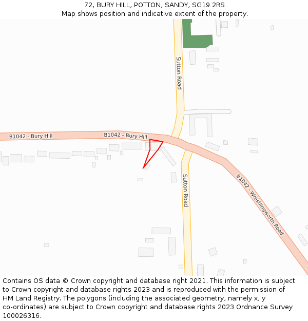 72, BURY HILL, POTTON, SANDY, SG19 2RS: Location map and indicative extent of plot