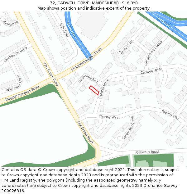 72, CADWELL DRIVE, MAIDENHEAD, SL6 3YR: Location map and indicative extent of plot