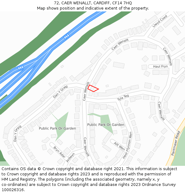72, CAER WENALLT, CARDIFF, CF14 7HQ: Location map and indicative extent of plot