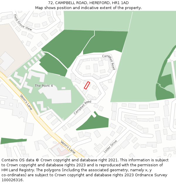 72, CAMPBELL ROAD, HEREFORD, HR1 1AD: Location map and indicative extent of plot