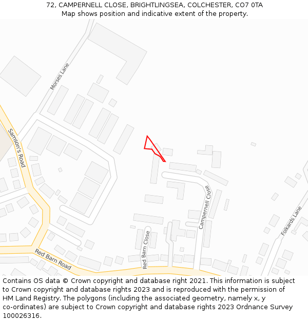 72, CAMPERNELL CLOSE, BRIGHTLINGSEA, COLCHESTER, CO7 0TA: Location map and indicative extent of plot