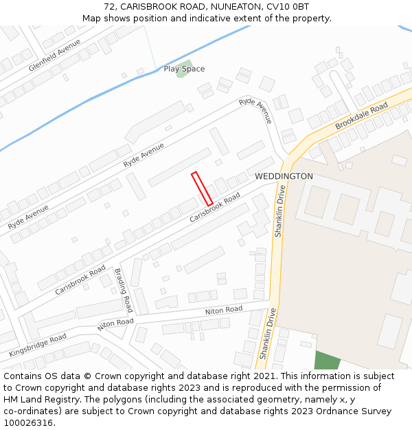 72, CARISBROOK ROAD, NUNEATON, CV10 0BT: Location map and indicative extent of plot