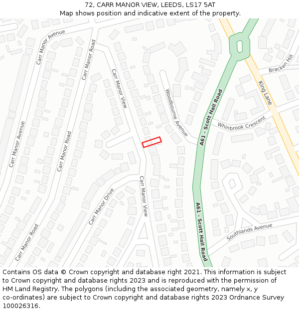 72, CARR MANOR VIEW, LEEDS, LS17 5AT: Location map and indicative extent of plot