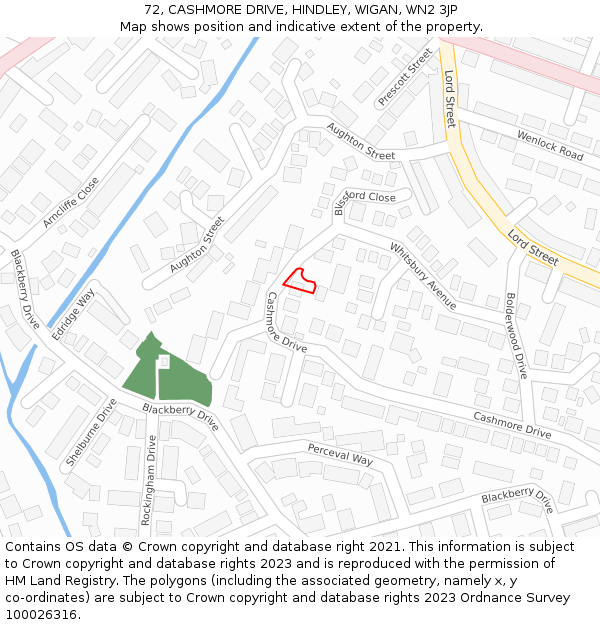 72, CASHMORE DRIVE, HINDLEY, WIGAN, WN2 3JP: Location map and indicative extent of plot