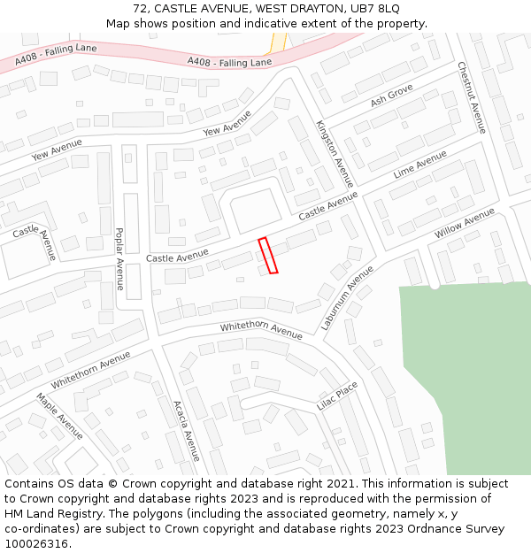 72, CASTLE AVENUE, WEST DRAYTON, UB7 8LQ: Location map and indicative extent of plot