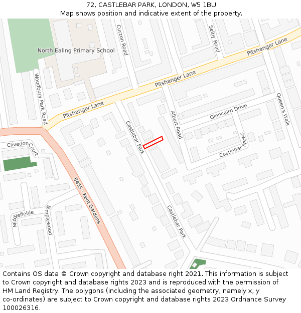 72, CASTLEBAR PARK, LONDON, W5 1BU: Location map and indicative extent of plot