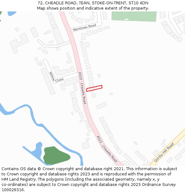 72, CHEADLE ROAD, TEAN, STOKE-ON-TRENT, ST10 4DN: Location map and indicative extent of plot