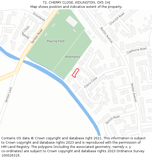 72, CHERRY CLOSE, KIDLINGTON, OX5 1HJ: Location map and indicative extent of plot