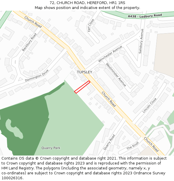 72, CHURCH ROAD, HEREFORD, HR1 1RS: Location map and indicative extent of plot