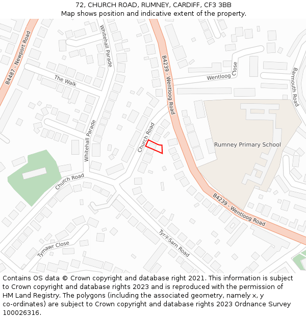 72, CHURCH ROAD, RUMNEY, CARDIFF, CF3 3BB: Location map and indicative extent of plot