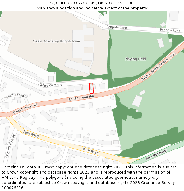 72, CLIFFORD GARDENS, BRISTOL, BS11 0EE: Location map and indicative extent of plot
