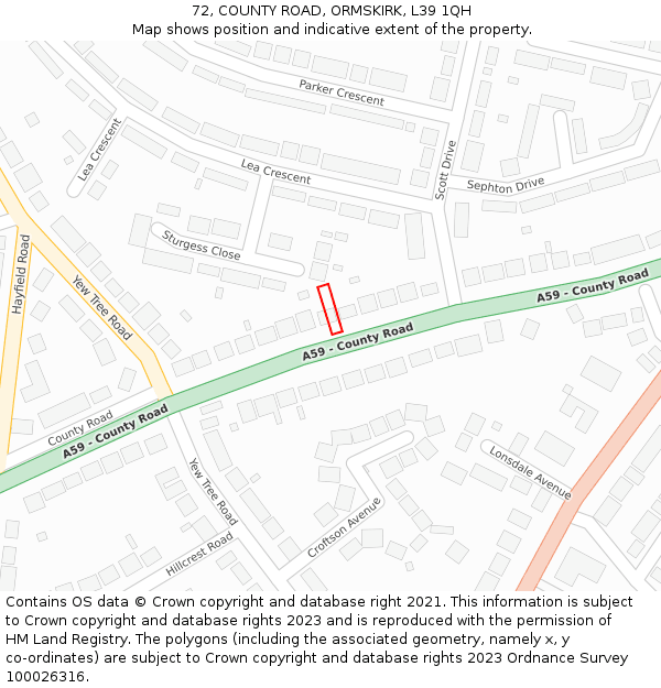 72, COUNTY ROAD, ORMSKIRK, L39 1QH: Location map and indicative extent of plot