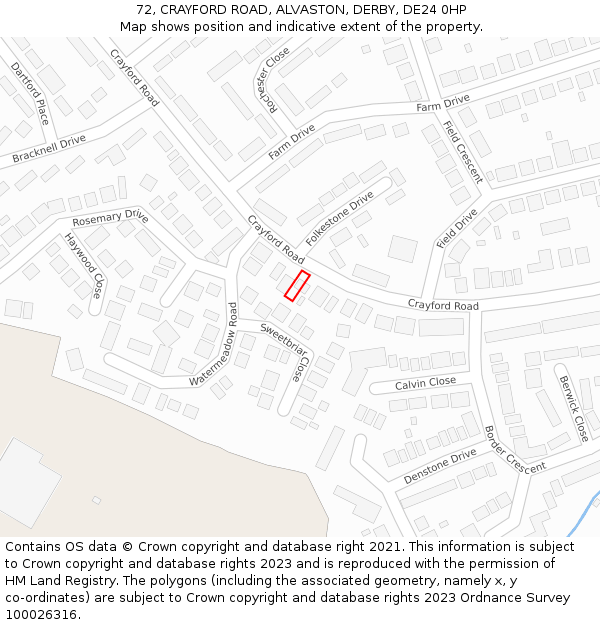 72, CRAYFORD ROAD, ALVASTON, DERBY, DE24 0HP: Location map and indicative extent of plot
