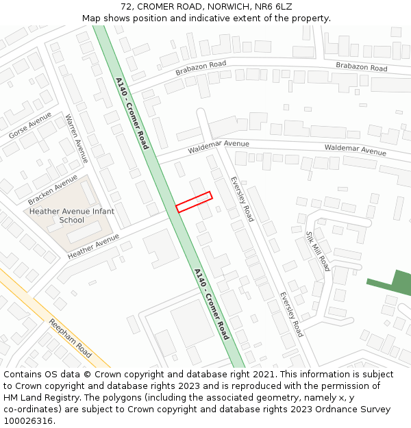 72, CROMER ROAD, NORWICH, NR6 6LZ: Location map and indicative extent of plot